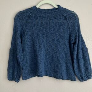 White Willow Cropped Sweater Blue Knit Small